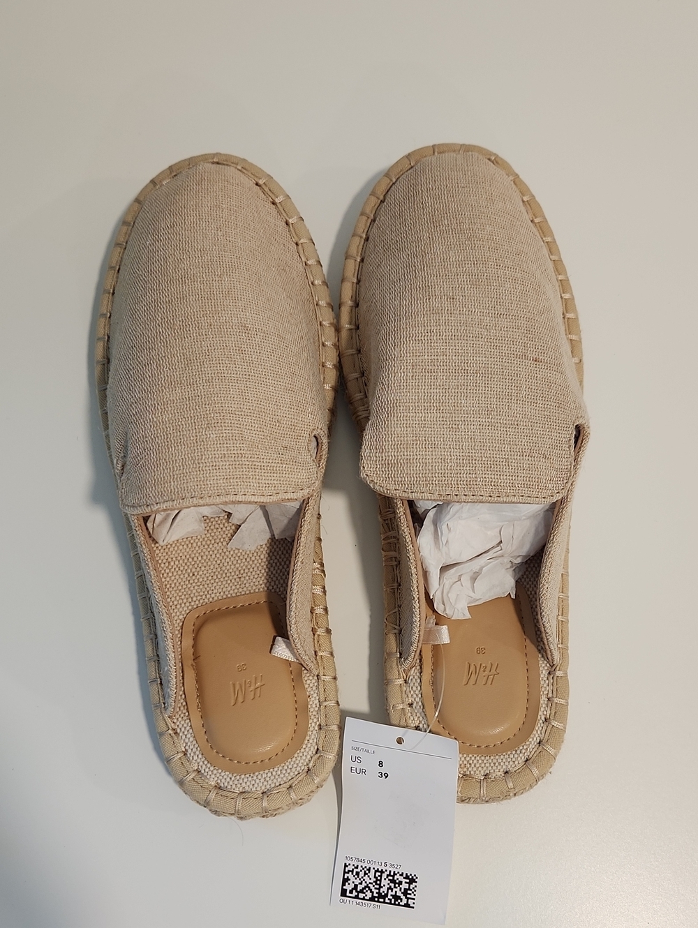 NWT/NWB H&M Slip-on Natural Beige Espadrille Mules Size 8